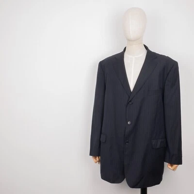 Мужской полосатый шерстяной блейзер BALMAIN Homme на трех пуговицах синий классический размер 48 - Изображение 1 из 4
