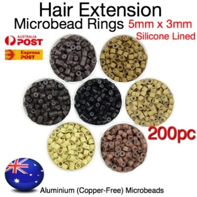 Hair Extension Micro Rings Beads 200 Silicone Lined MicroBeads 5mm x 3mm Links - image 1 of 4