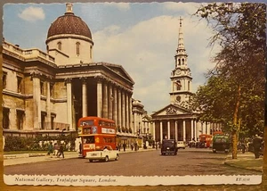 UK Postcard NATIONAL GALLERY Trafalgar Square London DoubleDecker Bus England UK - Picture 1 of 2