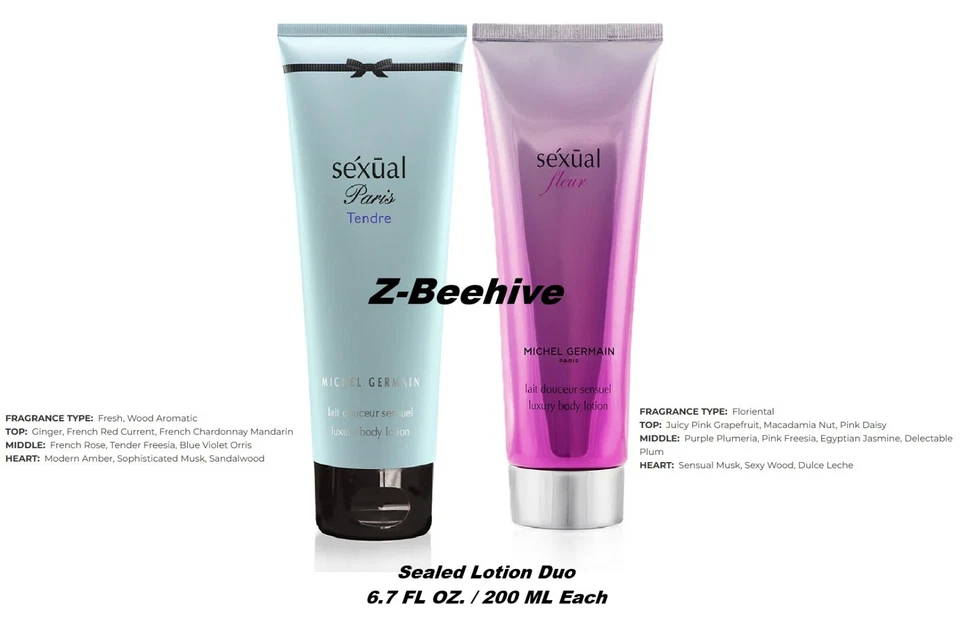 2 peças Michel Germain SEXUAL TENDRE & SEXUAL FLEUR loção corporal perfumada 6,7 oz cada - Imagem 1 de 1