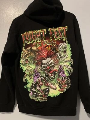 Sudadera con Capucha Fright Fest Six Flags Talla Pequeña Payaso Asesino Hombre Lobo Great America De Colección Foto 1 de 4