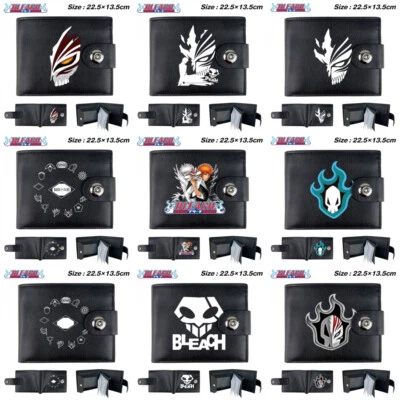 Anime Bleach Wallet Men Button Leather Coin Photo Card Holder Black Short Purses - Image 1 of 4