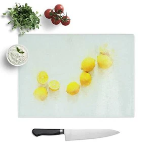 Lemon Fruit In Abstract Chopping Board Glass Textured Cutting Worktop Kitchen - Picture 1 of 6