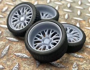1/24 Scale: 21/20 Inch Weld S82 Wheels With Wide Rear Street Tires; Resin - Picture 1 of 10