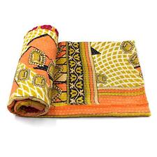 Vintage Kantha Quilt Indian Cotton Bedspread Tropical Bedding Blanket