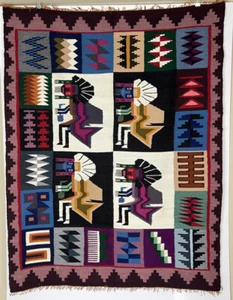 VTG WOVEN Peruvian Incan Diety BLANKET WALL HANGING Folk RUG Tapestry 44” X 59” - Picture 1 of 11