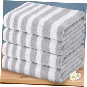 Waffle Bath Towels, 4PC 28" x 52" - 100% 4PC Bath Towel Set Grey + White Stripe - Picture 1 of 6