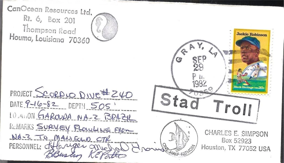 Scorpio Dive #240 16 de septiembre de 1982 CanOcean Resources PM Gray LA Foto 1 de 1