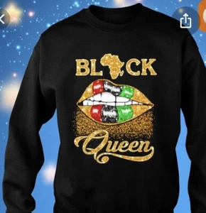 BLACK QUEEN Graphic Sweatshirt XL Black Pullover African Flag Lips Teens Kids - Picture 1 of 12