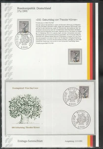 Germany 1991: First day collection sheet BRD ETSB THEODOR KÖRNER FREEDOM - Picture 1 of 1