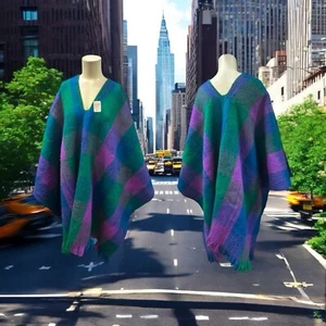 Colombiana, Unisex, Ruana Cover Hispanic Vintage Wolle Neu, Blau-Grün-One Size.! - Bild 1 von 9