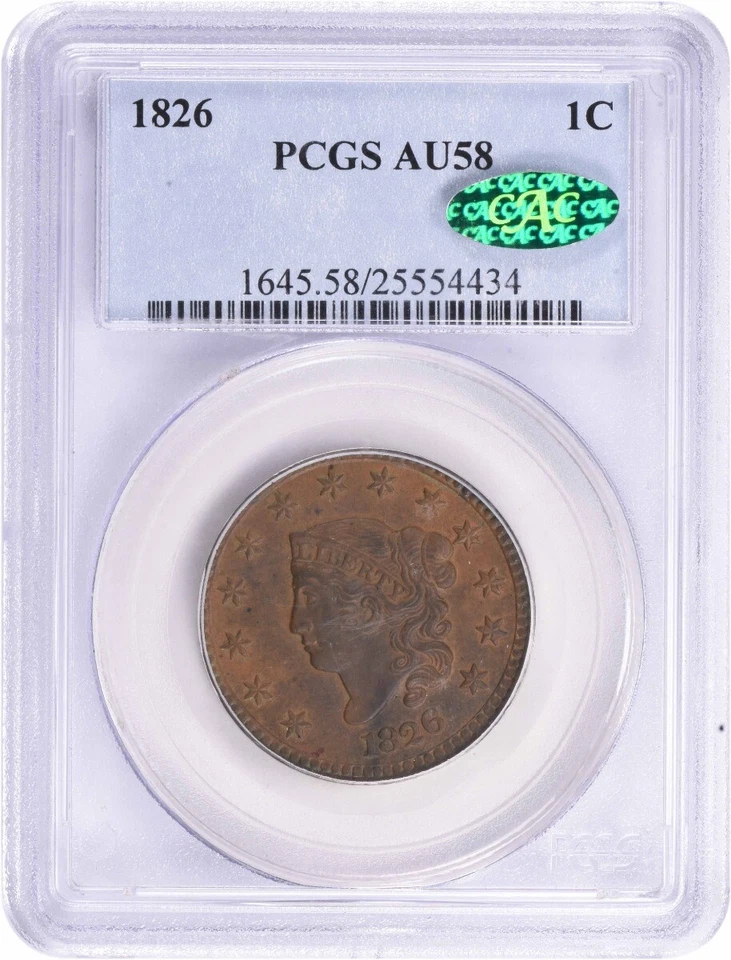 1826 Large Cent AU58 PCGS (CAC) - Image 1 of 4