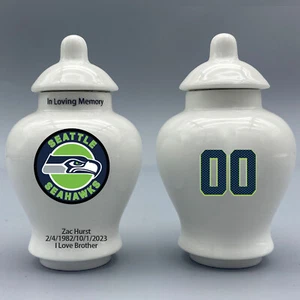 Ceramic Mini Urn for Seattle Seahawks Football Theme, Custom Text & Number - Picture 1 of 5