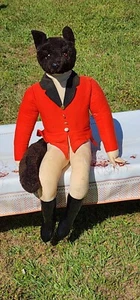 LARGE old VTG Sitting newspaper & cotton Stuffed Fox Equestrian Needs New Home - Picture 1 of 8