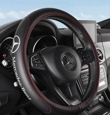 38cm/15inch Steering Wheel Cover For Mercedes Benz New Faux Leather Black Red - Image 1 of 4