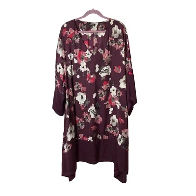 Lane Bryant Floral Dress Sz 24 Maroon Wine Loose Fit Shark Hem V Neck Classic - Image 1 of 4