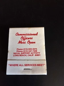 LONG BEACH California ESTACIÓN NAVAL Comisionados Oficiales Mess Años 70 Matchbook - Imagen 1 de 1