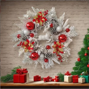 Corona de Navidad con Luz Corona de Invierno Corona Artificial para Decoración de Puerta de Entrada - Imagen 1 de 7