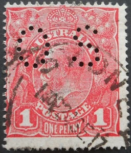 Australien 1914 GV One Penny Rohpapier OS mit Geheimmarke BW 72(4)d gebraucht - Bild 1 von 1