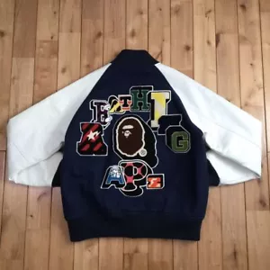 Sleeve leather stadium jacket BAPE NIGO bape ape L size used 2503SM - Picture 1 of 10