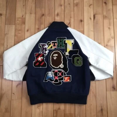 Sleeve leather stadium jacket BAPE NIGO bape ape L size used 2503SM - Image 1 of 4
