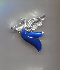 HOBE blue enamel Christmas angel brooch pin - Bild 1 von 2