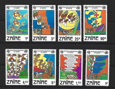 )-ZAIRE MNH SET SC#1043-1050 WORLD TELECOMMUNICATIONS DAY SCV$6.10 Cover