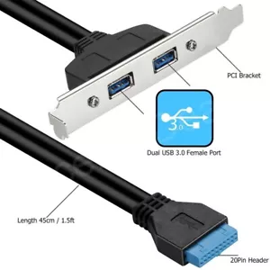 USB 3.0 Rückseite Erweiterungshalterung auf 20 Pin Header Kabel 2 Ports - Bild 1 von 6