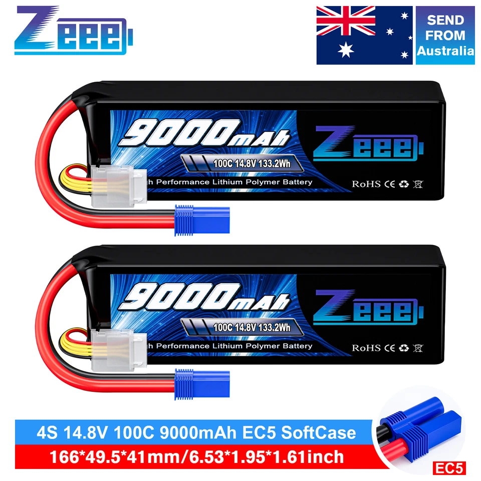 2xZeee 4S Lipo Battery 9000mAh 14.8V 100C EC5 for Xmaxx RC Car Truck Tank Racing - image 1 of 4