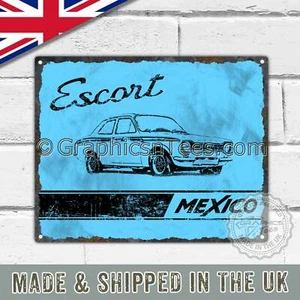 Targa vintage in metallo latta con la classica escort MK1 Messico in blu - Foto 1 di 2