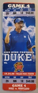 Duke Blue Devils Maryland Terrapins Football Ticket 10/24 2009 Thaddeus Lewis TD - Picture 1 of 2