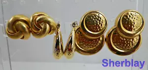 Mixed Jewelry Lot of 3 Pairs Post Pierced Hoop Gold Tone ORNATE Earrings - Picture 1 of 4