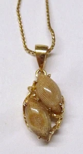 14K Yellow Gold Agatized Fossil Coral Pendant & 22" Box Link Necklace - Picture 1 of 9