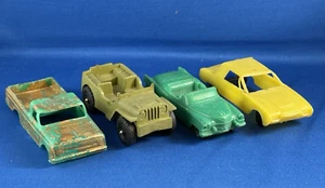 Lot of 4 Vintage Plastic Cars Ideal Army Jeep Pick-up T-Bird with Issues 1950's - Picture 1 of 5
