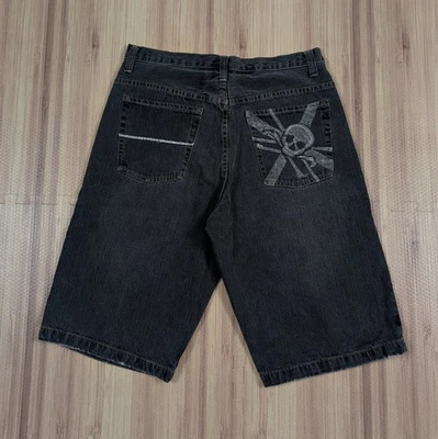 Pantalones Cortos Vaqueros Vintage Calavera y Cruz Denim Route 66 Para Hombres 33 Pantalones Cortos Anchos Sueltos Y2K  Foto 1 de 4