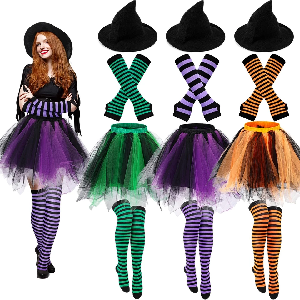 3 Conjuntos de Disfraces de Bruja de Halloween para Mujer Incluye Sombrero de Bruja Tutú Falda Tira... Foto 1 de 4