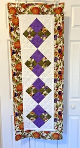 Handmade Quilted Table Runner 18 x 47 Lisa Audit End Summer Floral Purple Orange - Picture 1 of 10