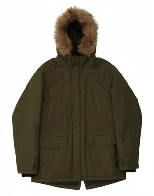 JACK & JONES Mens Hooded Parka Jacket UK 42 XL Khaki Polyester CE15 - Image 1 of 4