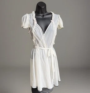 NWT Betsey Johnson Intimates Sheer Ruffle Bridal Lingerie Robe Sz M Ivory Flowy - Picture 1 of 12