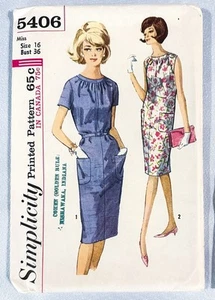 Vestido para mujer Simplicity de colección 1964 MCM escote recogido talla 16 patrón de costura sin cortar - Imagen 1 de 3