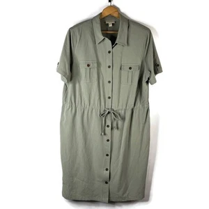 Abito camicia da campo donna Appleseed's taglia 2X verde bottoni tasca davanti cravatta in vita - Foto 1 di 10