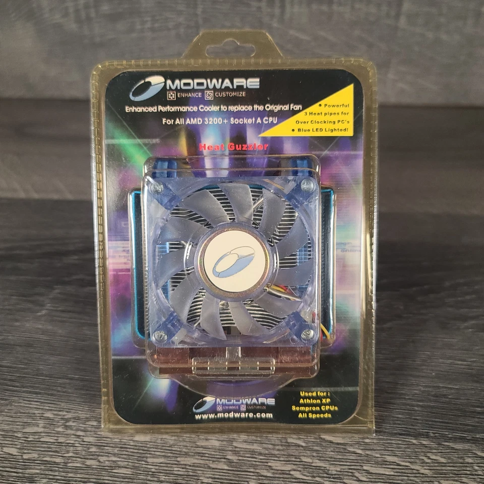 Modware Heat Guzzler CPU Cooler Heatsink Fan AMD 3200 + Socket A CPU Lighted New - Image 1 of 4