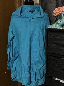For Cynthia Woman Plus Leinen Bluse Hemd Übergröße 1X Türkis Blau Grün - Bild 1 von 13