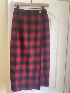 Vintage Ralph Lauren country plaid wool Skirt Red Black Size 6 Made In Usa - Picture 1 of 8