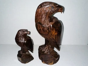 2 esculturas vintage de aves halcón halcón halcón madera tallada a mano - Imagen 1 de 5