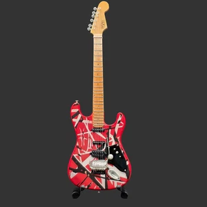 Miniature Guitar EVH Eddie Van Halen Frankenstrat Stratocaster Fender Model Stnd - Picture 1 of 8