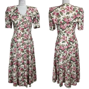 Vestido Camisa Midi Vintage Rosa Floral Talla 10 Botón Frontal Cottagecore Pradera - Imagen 1 de 17