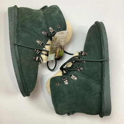 Bearpaw Kerri Wide Suede Sheepskin Green Ankle Winter Boots Booties NEW! - Image 1 of 4