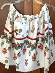 Vintage Cotton Christmas APRON Shiny Brite Ornaments & Holly ~ Bright Colors - Picture 1 of 8
