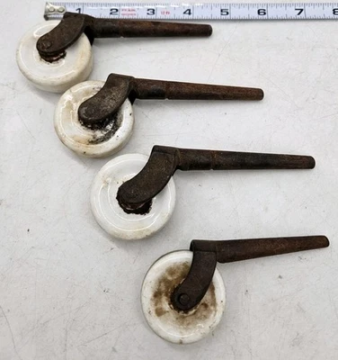 Set of 4 Antique Casters with 1 3/4"  Porcelain Wheels Victorian Furniture - Image 1 of 4